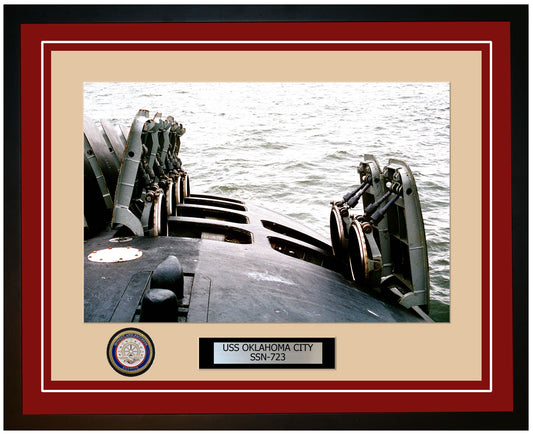 USS Oklahoma City SSN-723 Framed Navy Ship Photo Burgundy