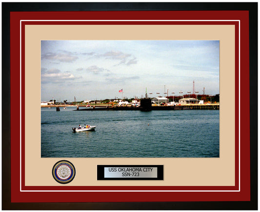 USS Oklahoma City SSN-723 Framed Navy Ship Photo Burgundy