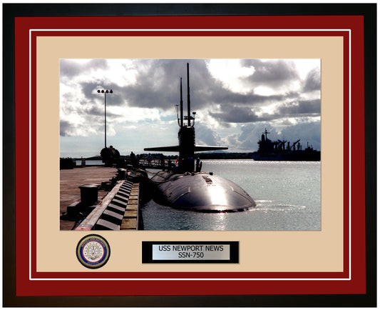 USS Newport News SSN-750 Framed Navy Ship Photo Burgundy