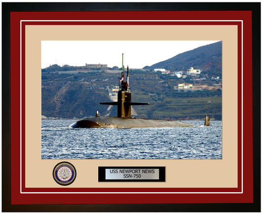 USS Newport News SSN-750 Framed Navy Ship Photo Burgundy