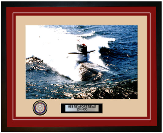 USS Newport News SSN-750 Framed Navy Ship Photo Burgundy