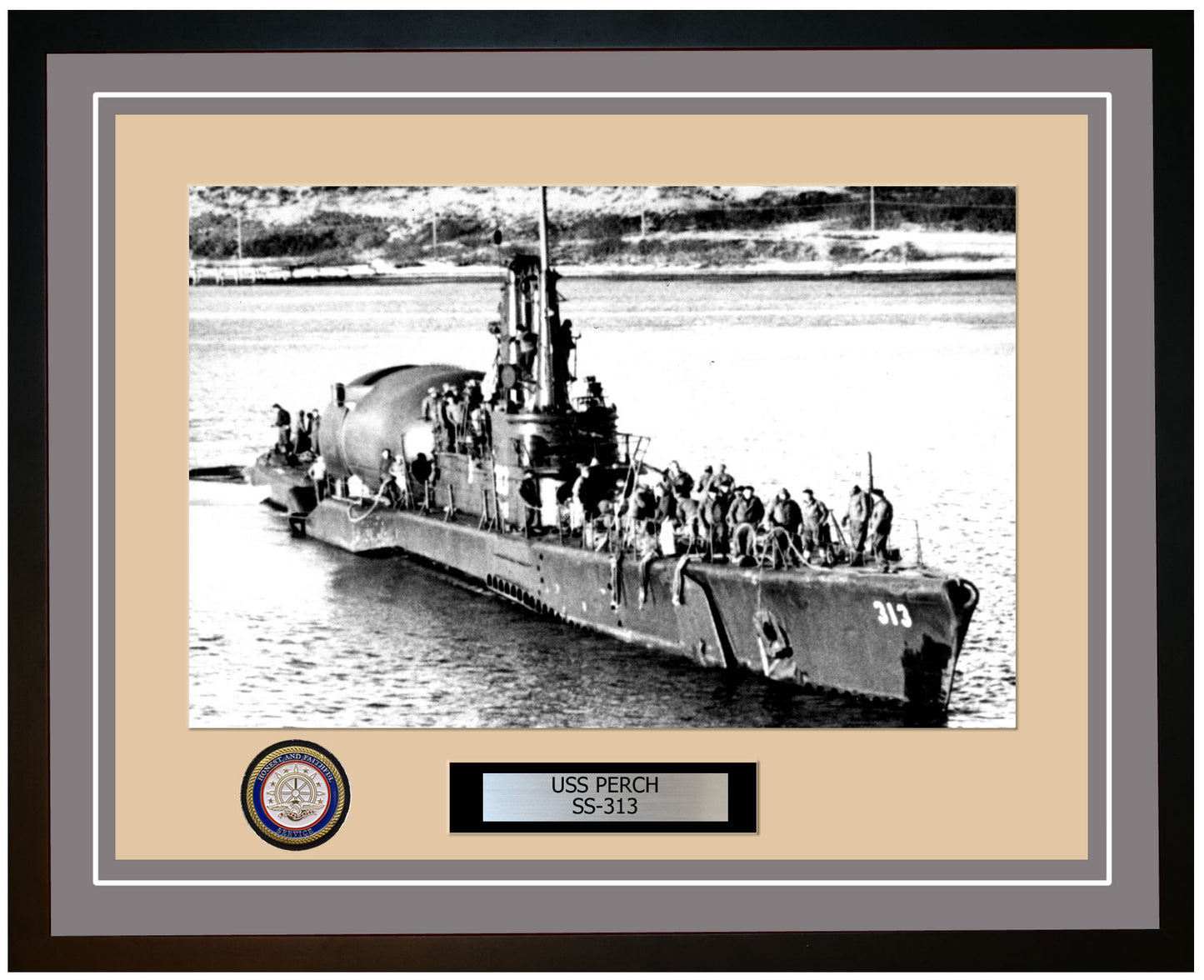 USS Perch SS-313 Framed Navy Ship Photo Grey