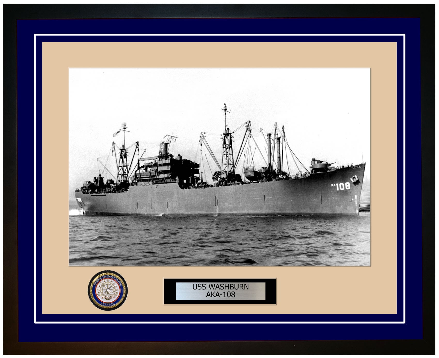 USS Washburn AKA-108 Framed Navy Ship Photo Blue