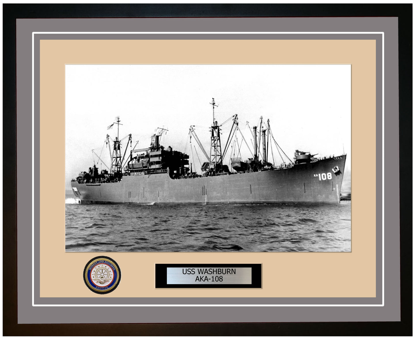 USS Washburn AKA-108 Framed Navy Ship Photo Grey