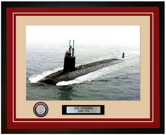 USS Virginia SSN-774 Framed Navy Ship Photo Burgundy