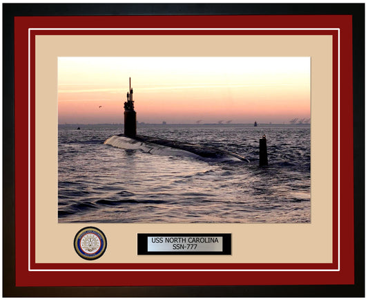 USS North Carolina SSN-777 Framed Navy Ship Photo Burgundy