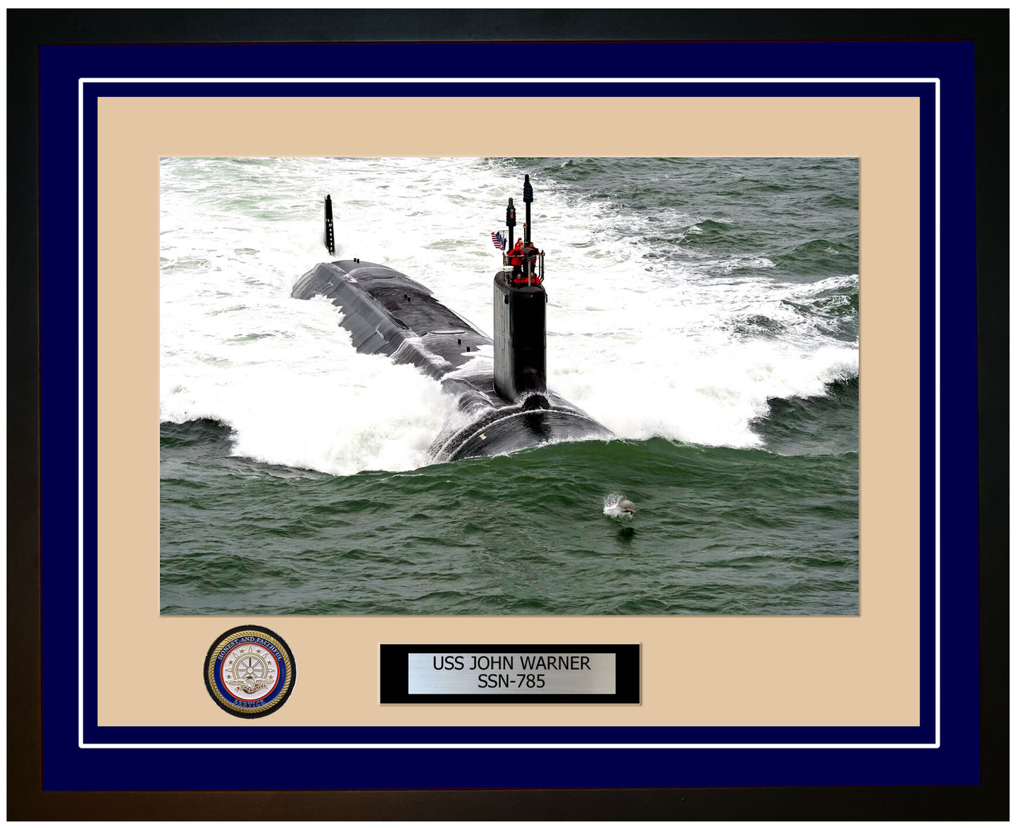 USS John Warner SSN-785 Framed Navy Ship Photo Blue