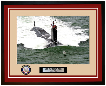 USS John Warner SSN-785 Framed Navy Ship Photo Burgundy