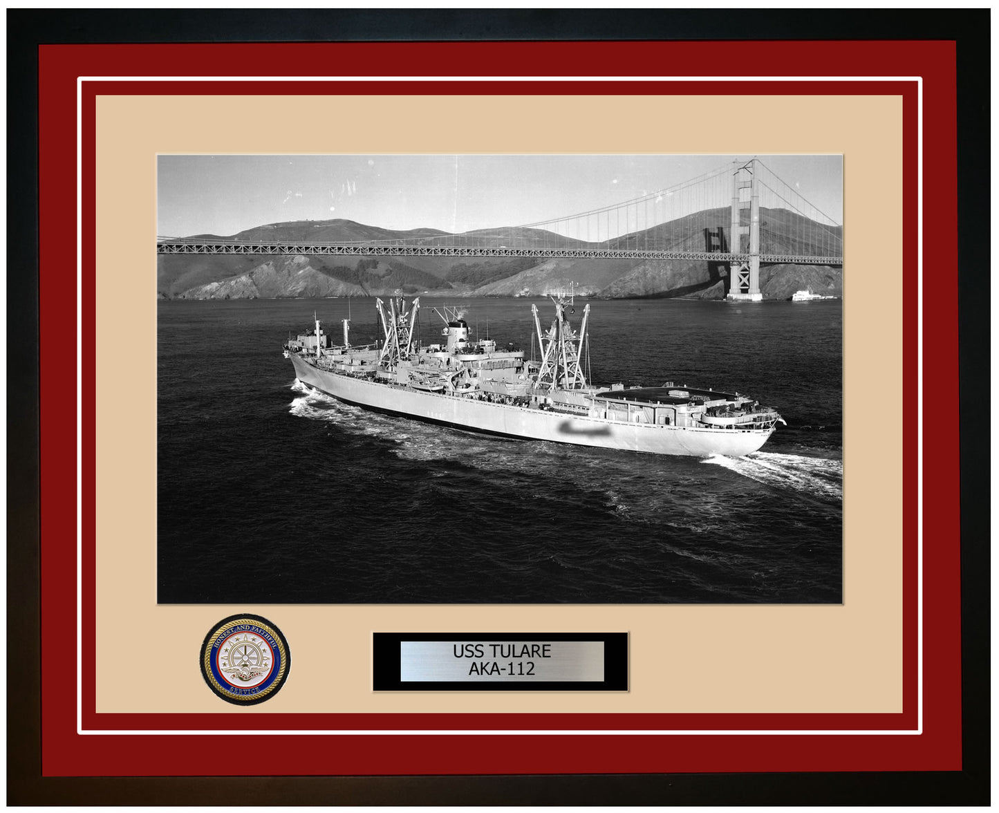 USS Tulare AKA-112 Framed Navy Ship Photo Burgundy