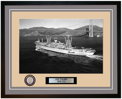 USS Tulare AKA-112 Framed Navy Ship Photo Grey