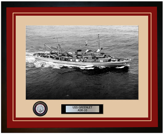 USS GREENLET ASR-10 Framed Navy Ship Photo Burgundy