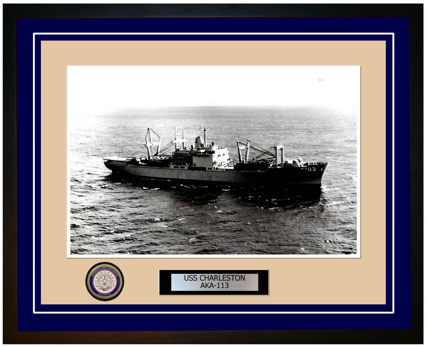 USS Charleston AKA-113 Framed Navy Ship Photo Blue