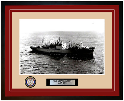 USS Charleston AKA-113 Framed Navy Ship Photo Burgundy