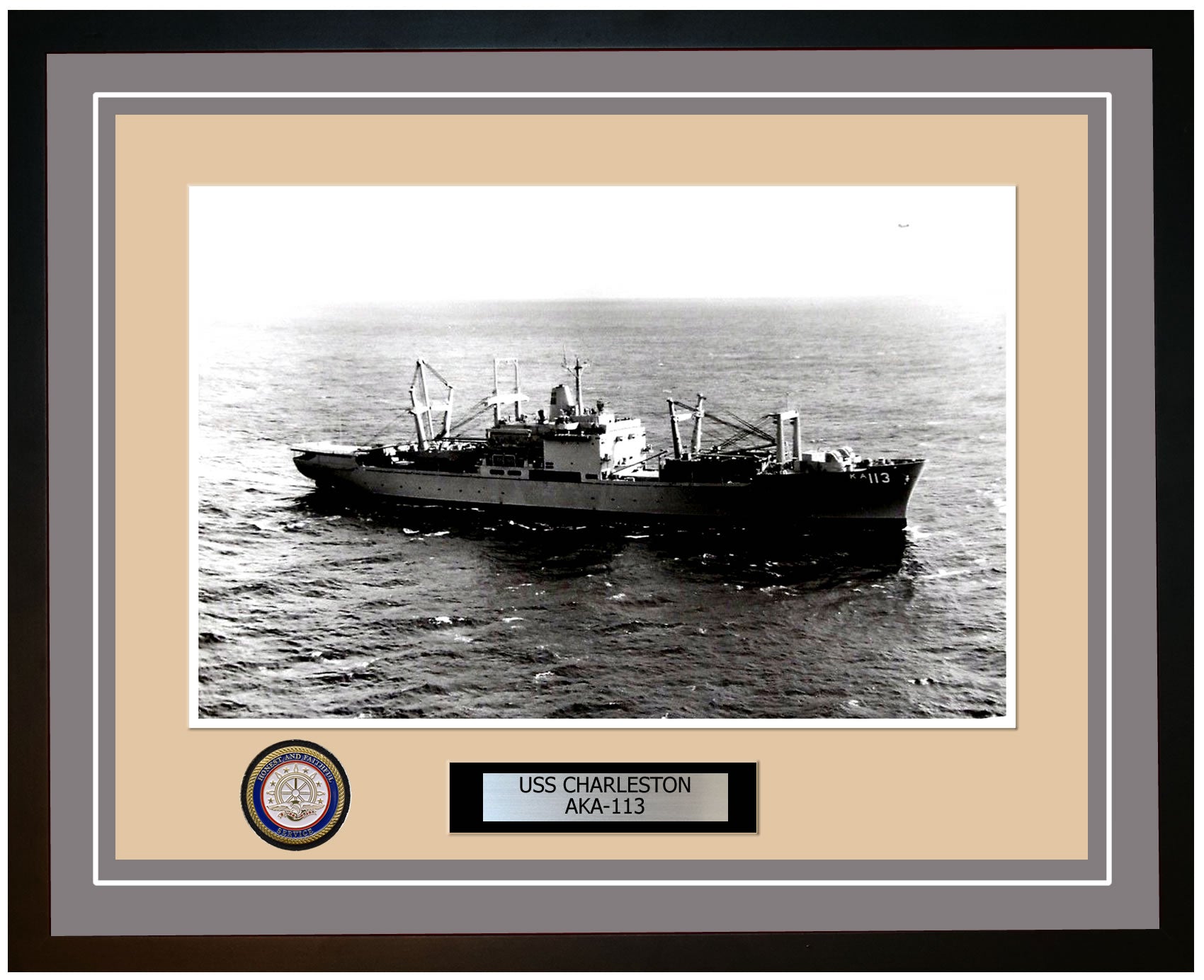 USS Charleston AKA-113 Framed Navy Ship Photo Grey