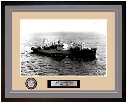 USS Charleston AKA-113 Framed Navy Ship Photo Grey