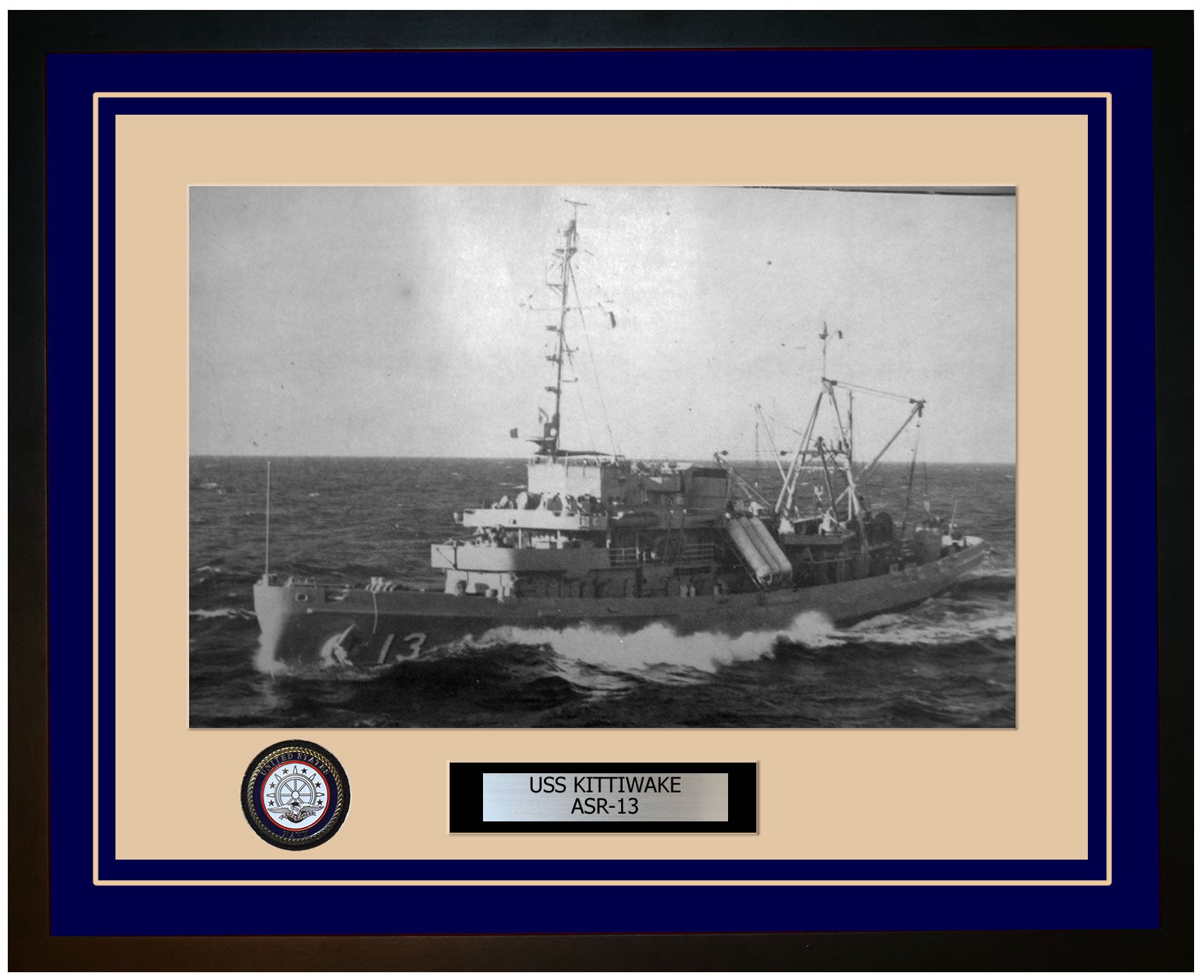 USS KITTIWAKE ASR-13 Framed Navy Ship Photo Blue