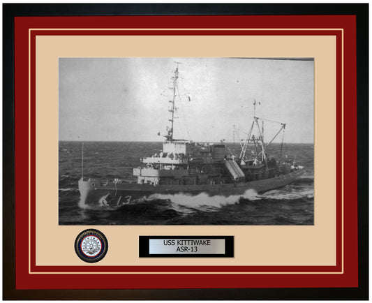 USS KITTIWAKE ASR-13 Framed Navy Ship Photo Burgundy