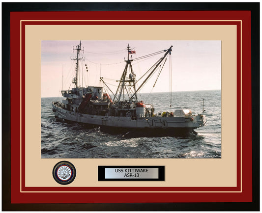 USS KITTIWAKE ASR-13 Framed Navy Ship Photo Burgundy