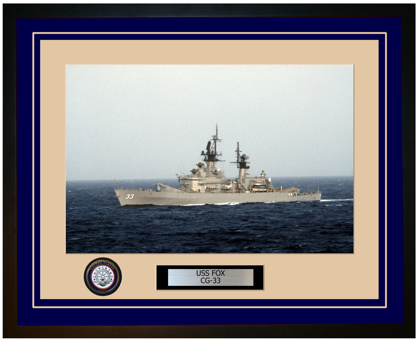 USS FOX CG-33 Framed Navy Ship Photo Blue