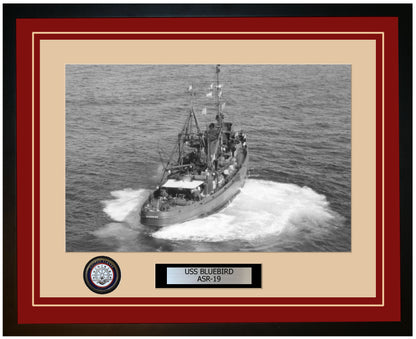 USS BLUEBIRD ASR-19 Framed Navy Ship Photo Burgundy