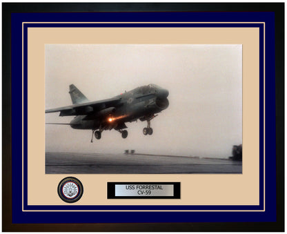 USS FORRESTAL CV-59 Framed Navy Ship Photo Blue