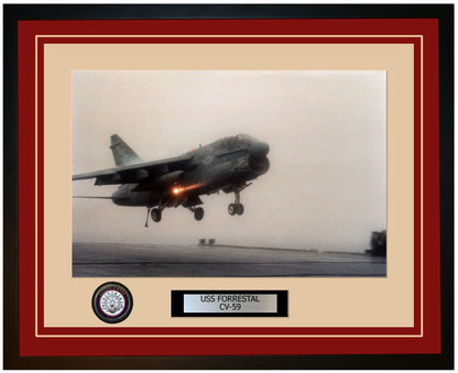 USS FORRESTAL CV-59 Framed Navy Ship Photo Burgundy