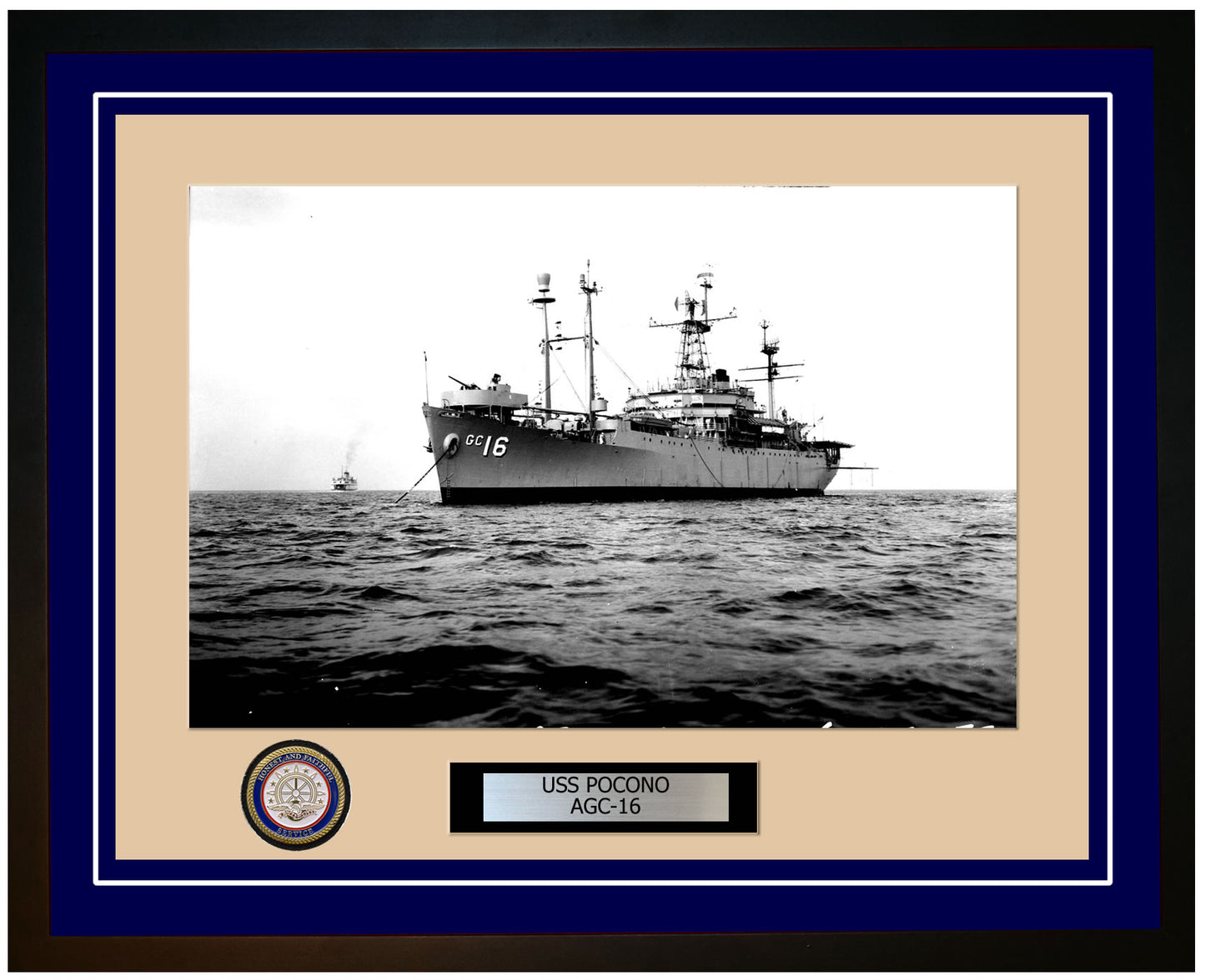 USS Pocono AGC-16 Framed Navy Ship Photo Blue