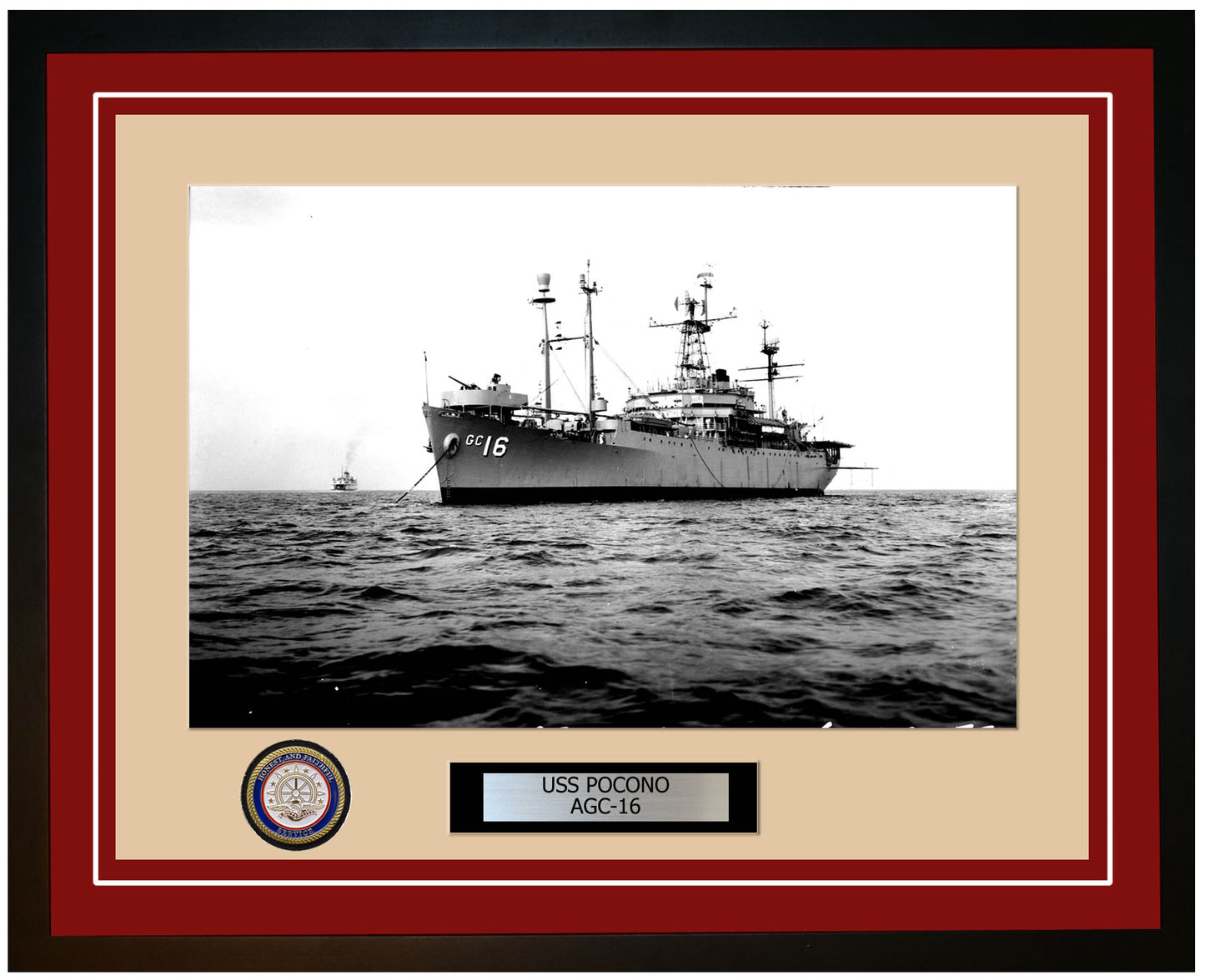 USS Pocono AGC-16 Framed Navy Ship Photo Burgundy