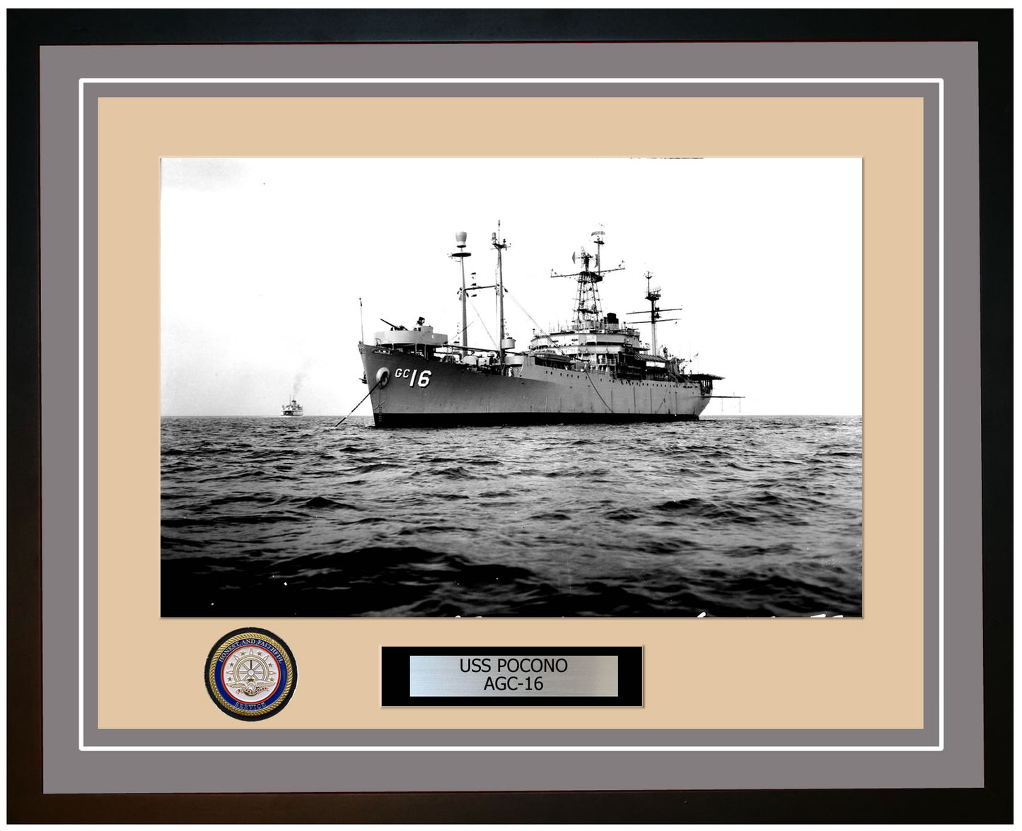 USS Pocono AGC-16 Framed Navy Ship Photo Grey