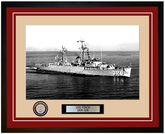 USS Finch DER-328 Framed Navy Ship Photo Burgundy