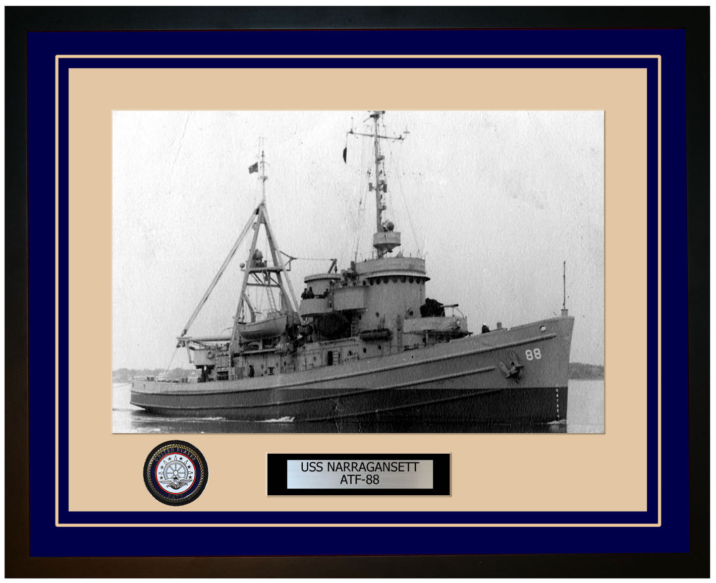 USS NARRAGANSETT ATF-88 Framed Navy Ship Photo Blue