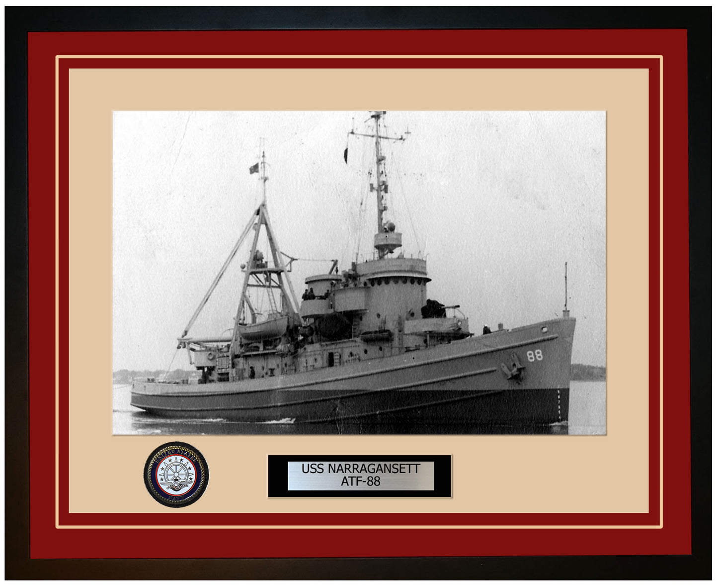 USS NARRAGANSETT ATF-88 Framed Navy Ship Photo Burgundy