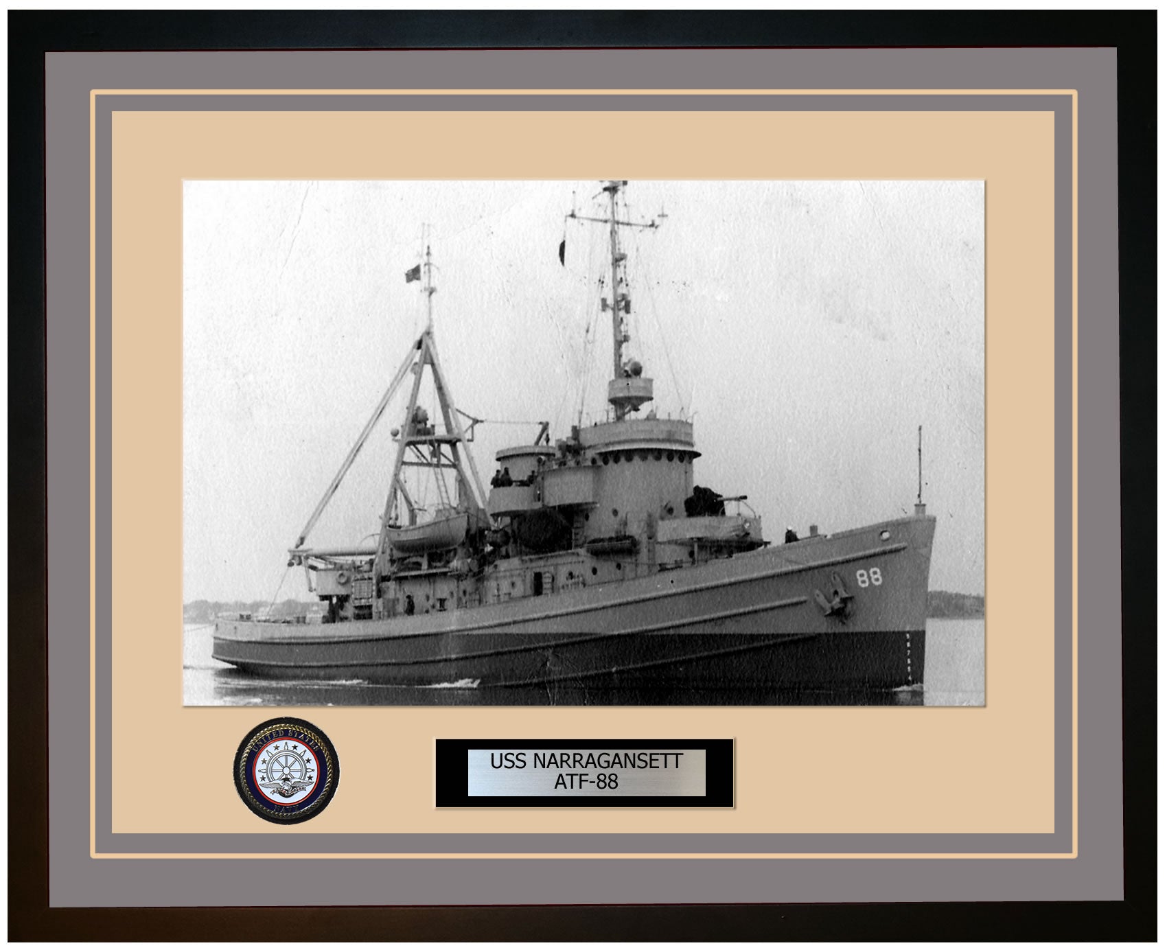 USS NARRAGANSETT ATF-88 Framed Navy Ship Photo Grey