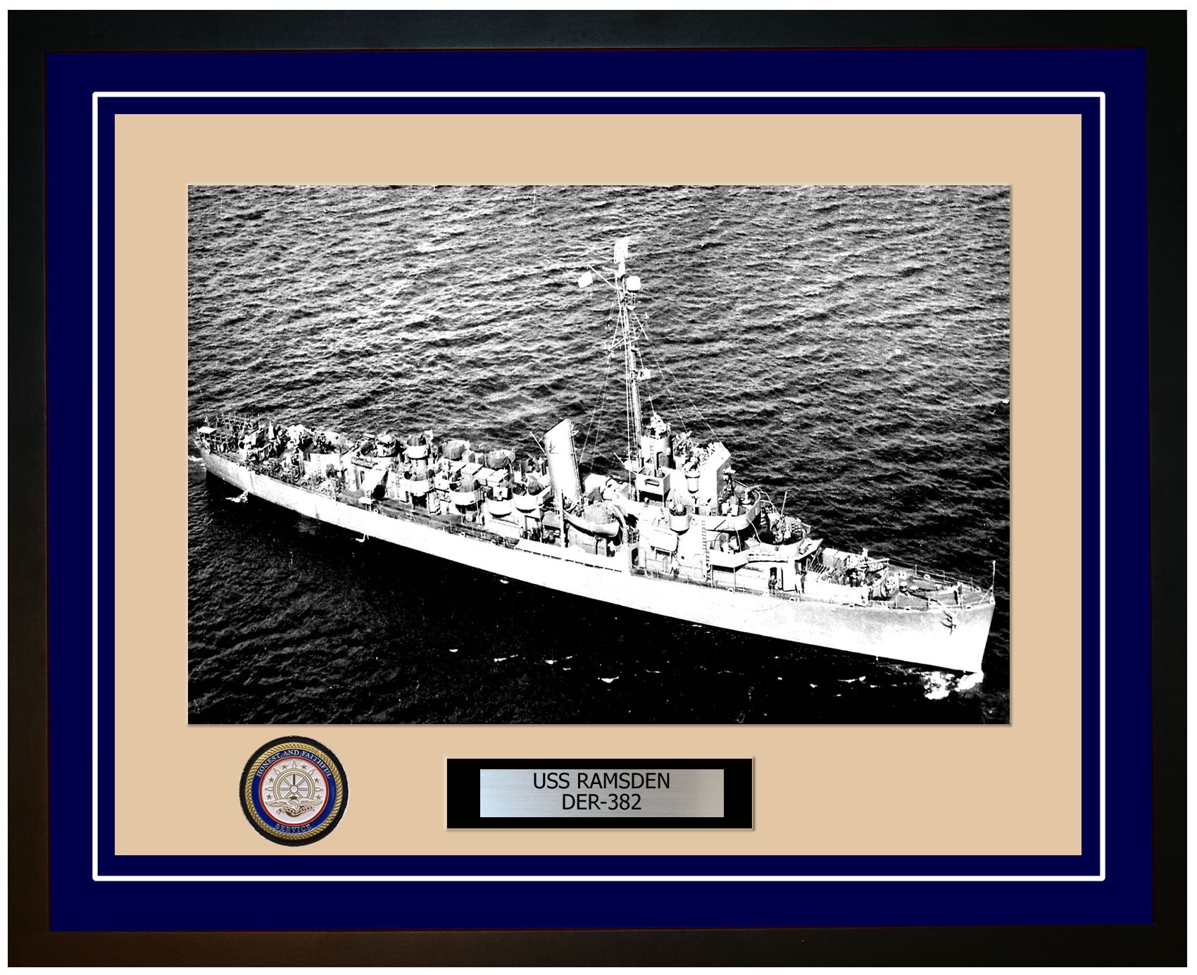 USS Ramsden DER-382 Framed Navy Ship Photo Blue