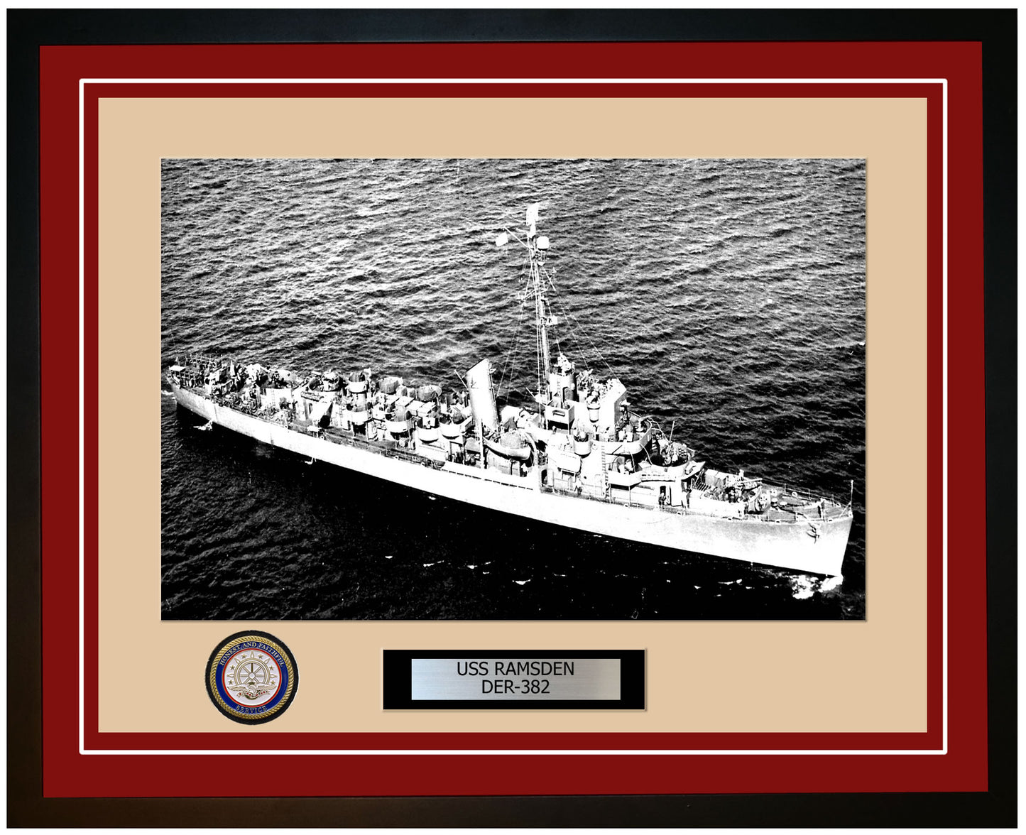 USS Ramsden DER-382 Framed Navy Ship Photo Burgundy