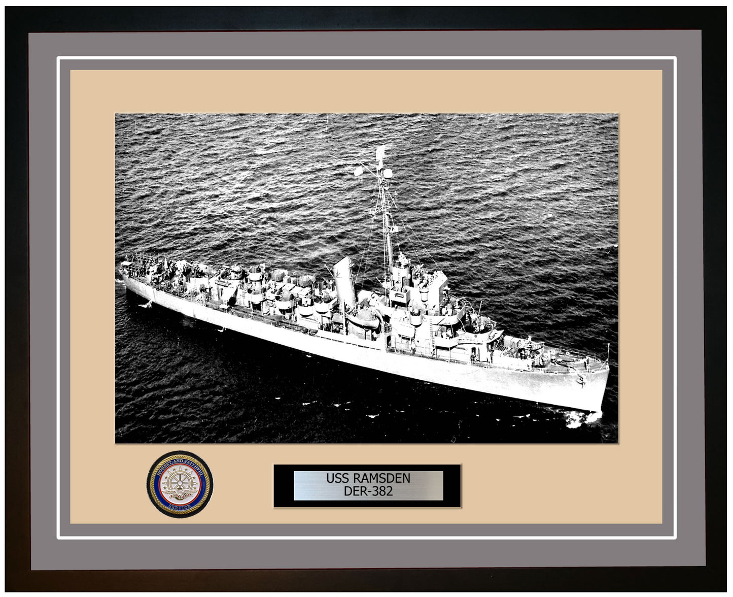 USS Ramsden DER-382 Framed Navy Ship Photo Grey