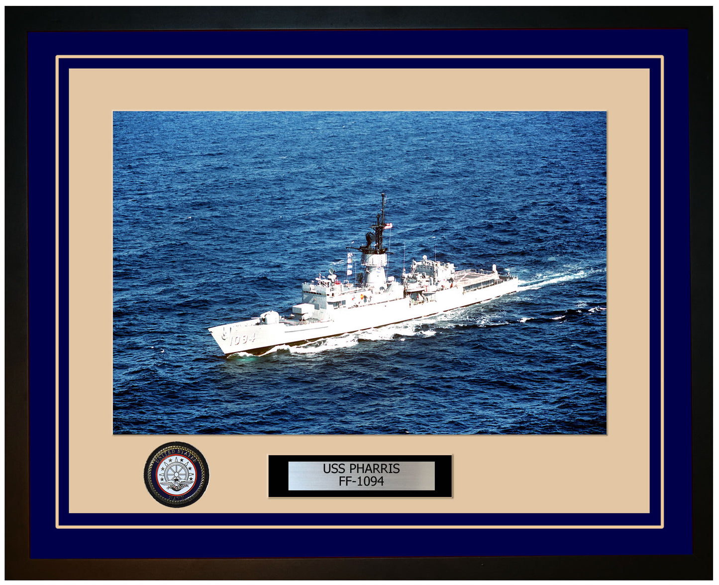 USS PHARRIS FF-1094 Framed Navy Ship Photo Blue