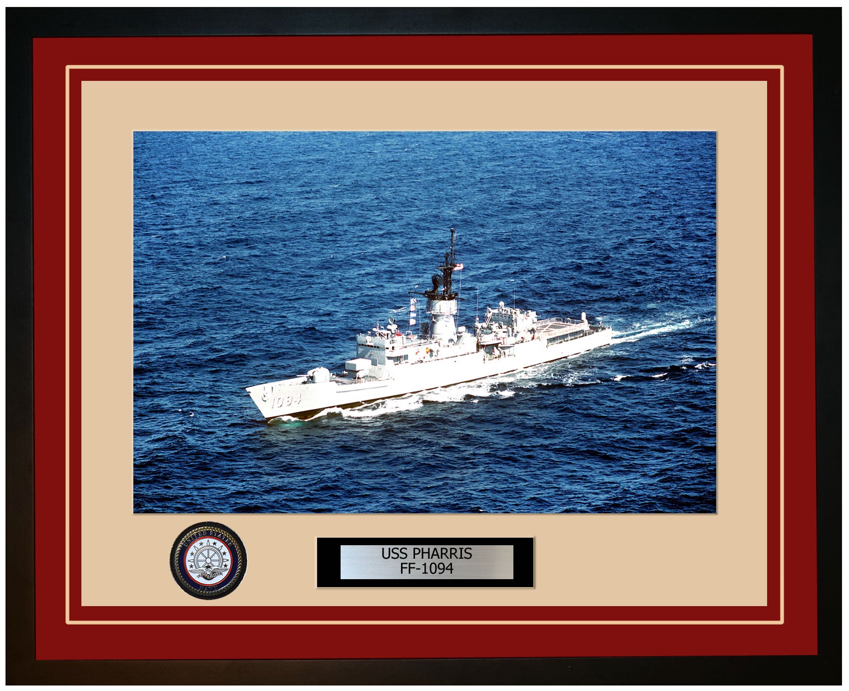 USS PHARRIS FF-1094 Framed Navy Ship Photo Burgundy