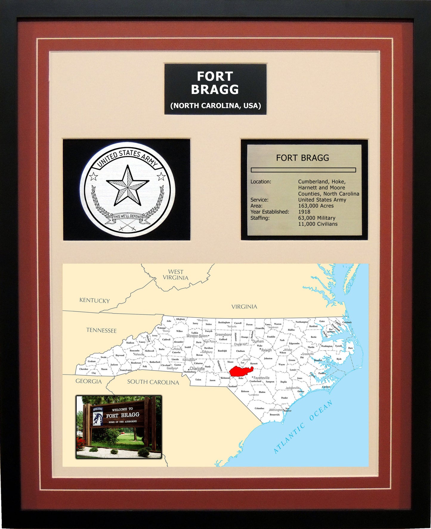 Fort Bragg - Framed Army Base Photo Plaque