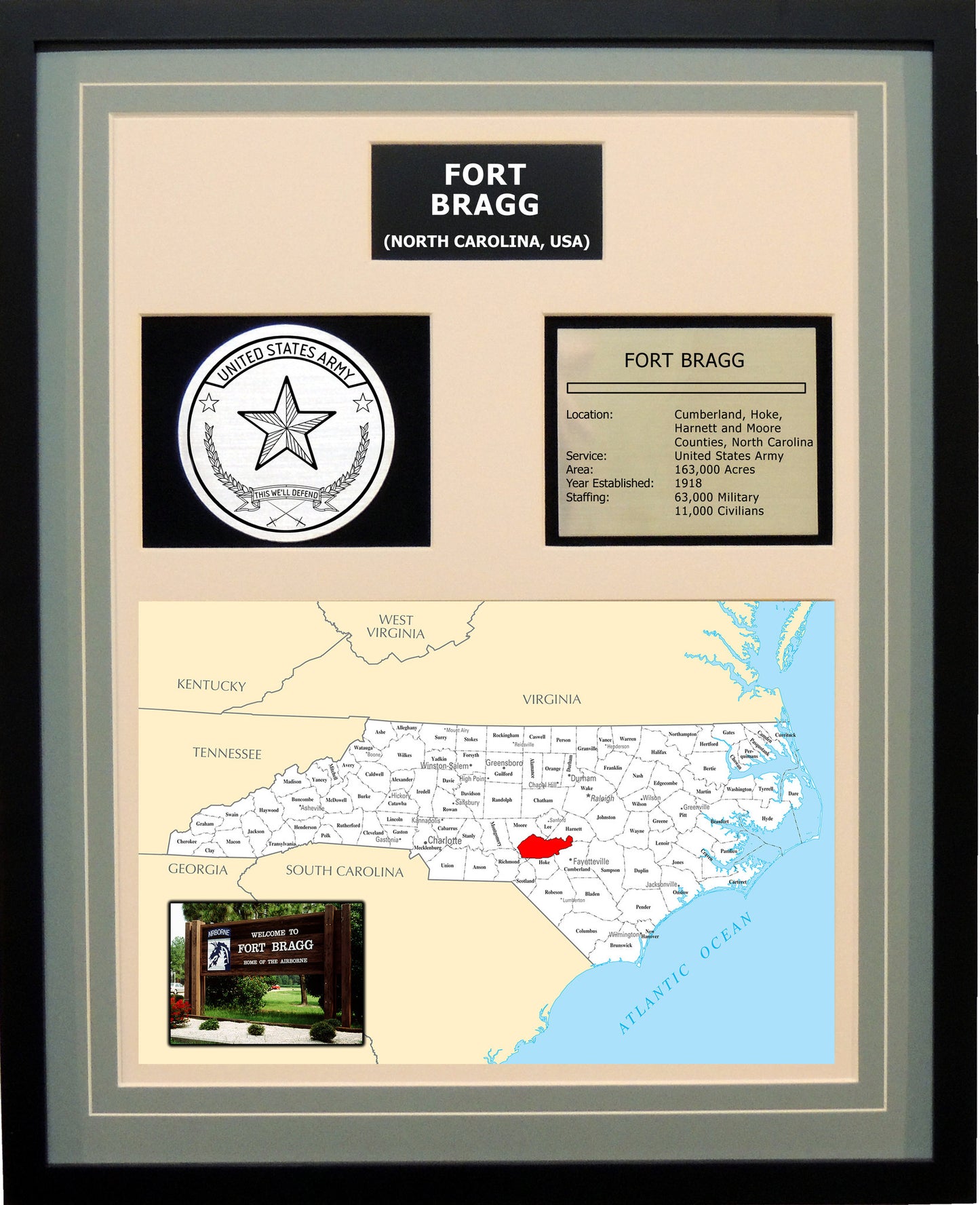 Fort Bragg - Framed Army Base Photo Plaque