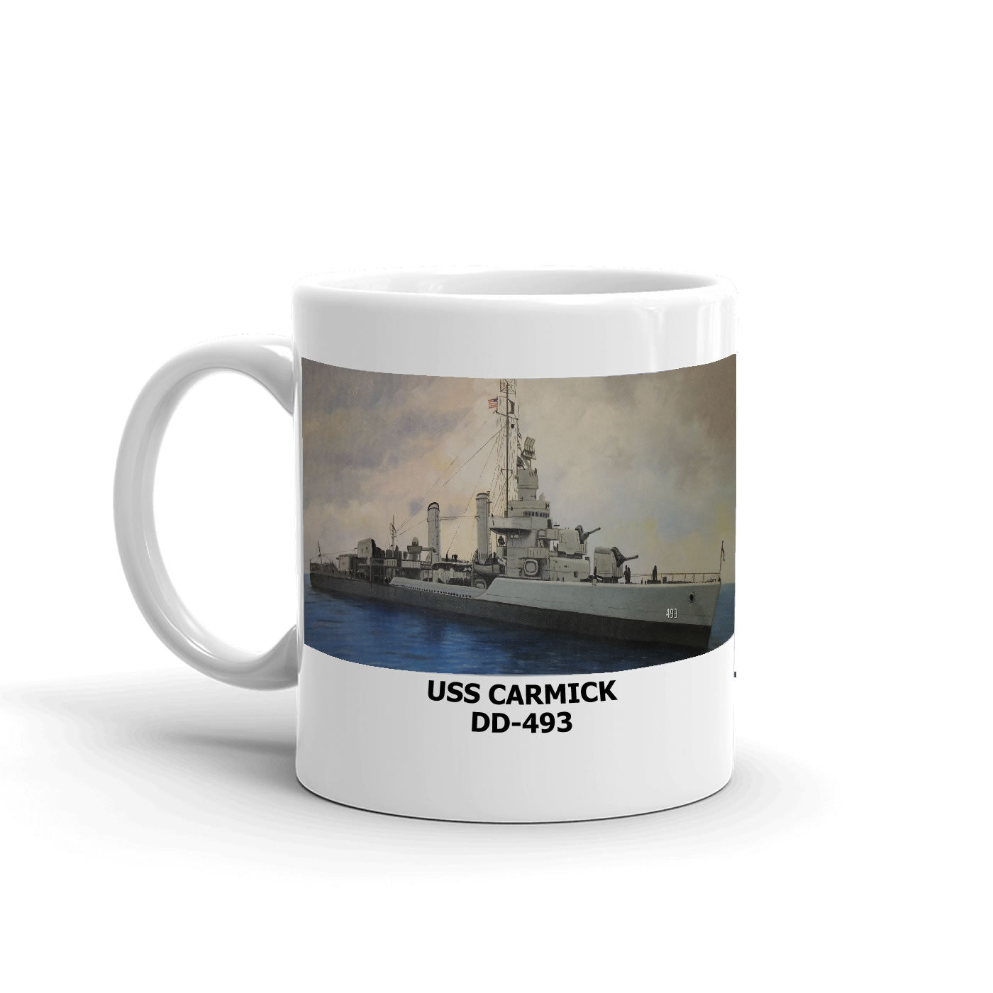 USS Carmick DD-493 Coffee Cup Mug Left Handle