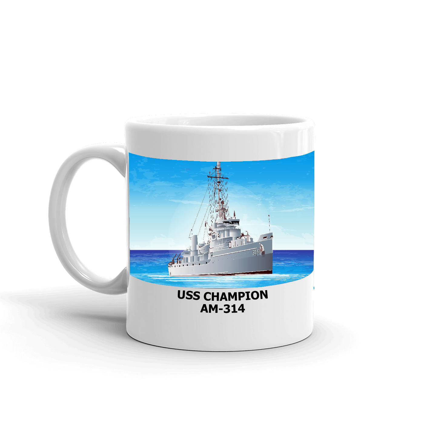 USS Champion AM-314 Coffee Cup Mug Left Handle