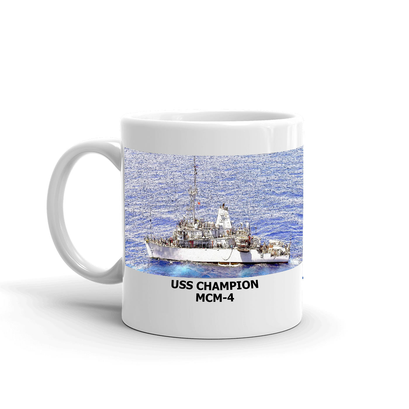 USS Champion MCM-4 Coffee Cup Mug Left Handle