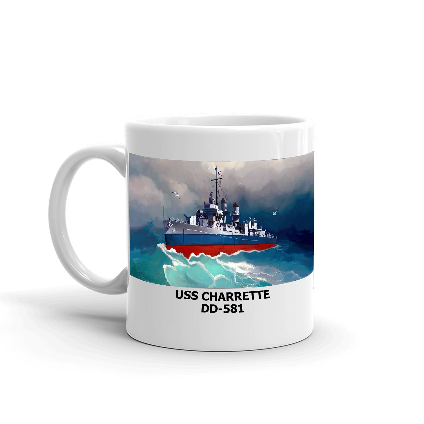 USS Charrette DD-581 Coffee Cup Mug Left Handle