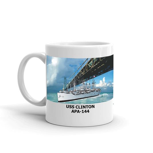 USS Clinton APA-144 Coffee Cup Mug Left Handle