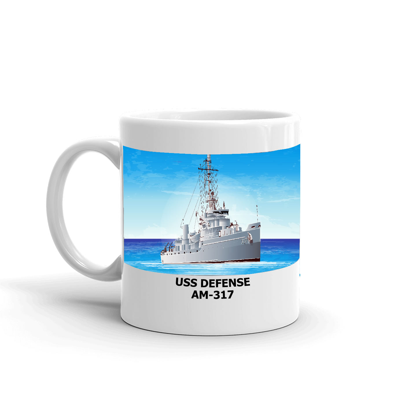 USS Defense AM-317 Coffee Cup Mug Left Handle