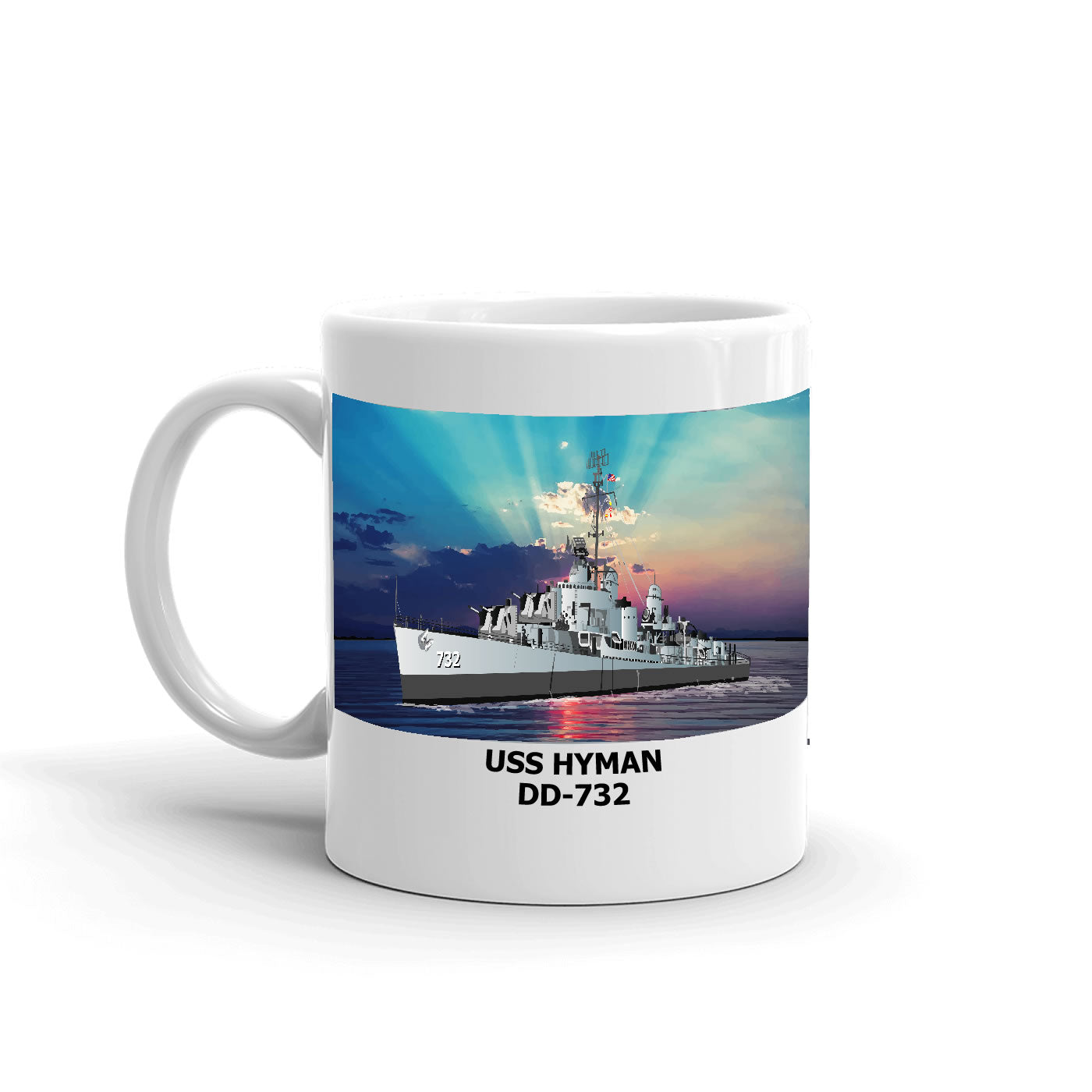 USS Hyman DD-732 Coffee Cup Mug Left Handle