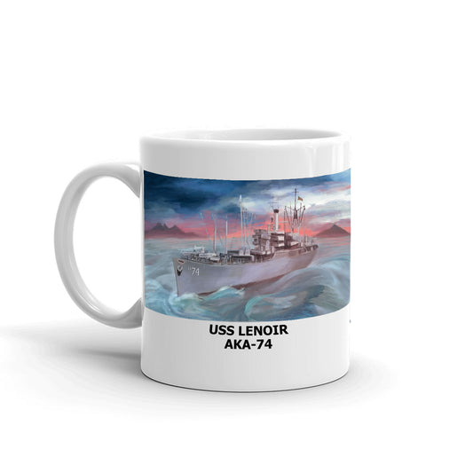 USS Lenoir AKA-74 Coffee Cup Mug Left Handle