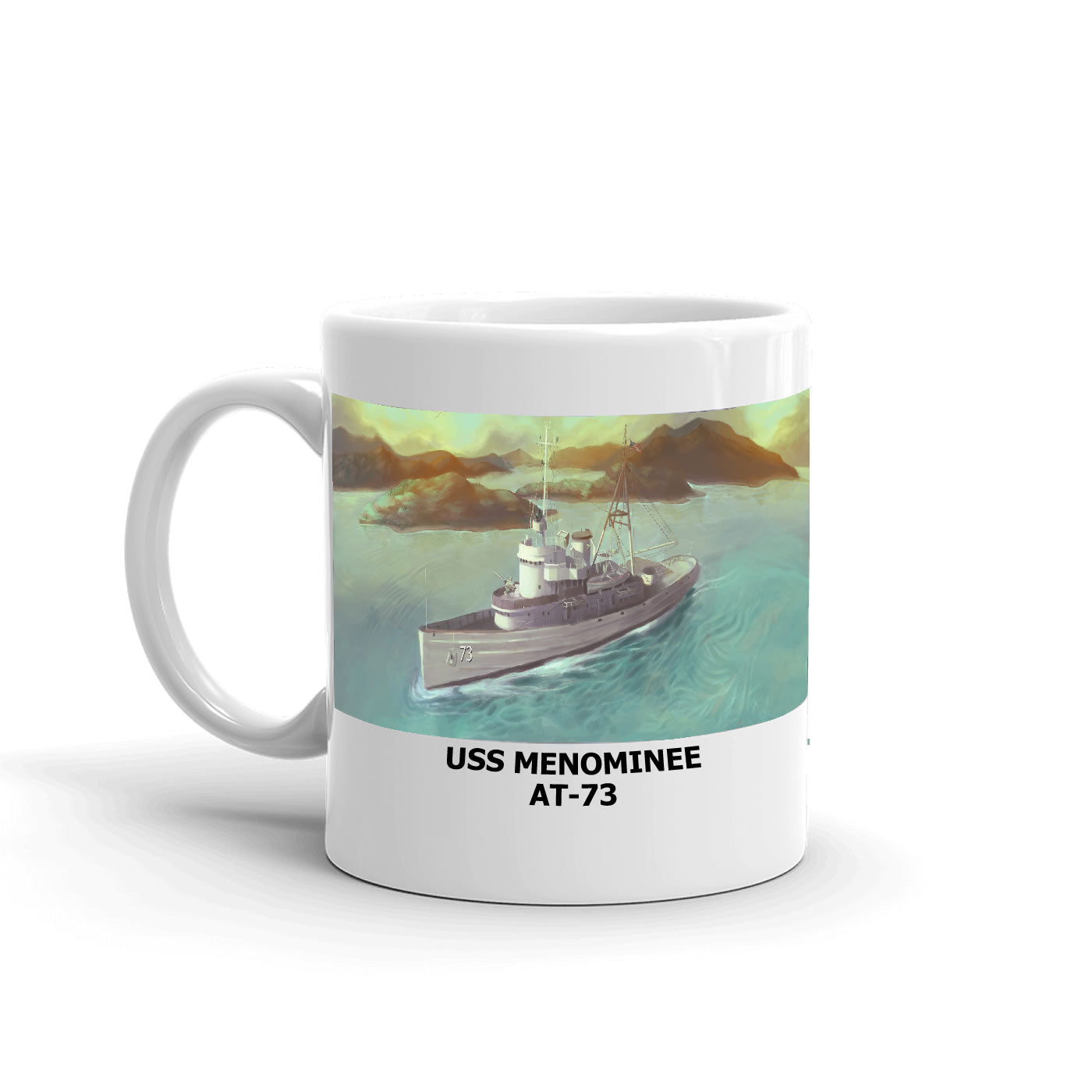 USS Menominee AT-73 Coffee Cup Mug Left Handle