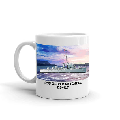 USS Oliver Mitchell DE-417 Coffee Cup Mug Left Handle